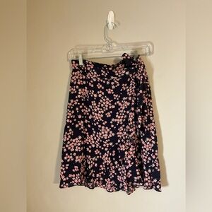 Draper James Women Small Navy Floral Wrap A-Line Skirt Cottagecore Coquette Chic